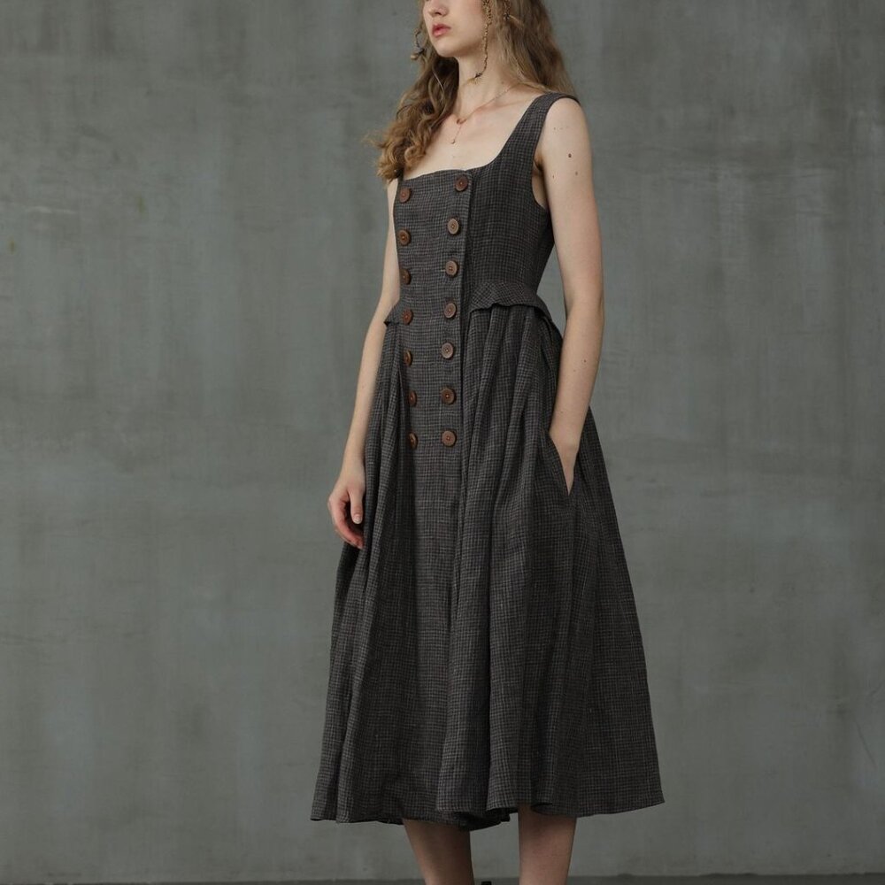 Sleeveless Midi Button-Front Dress in Dark Gray